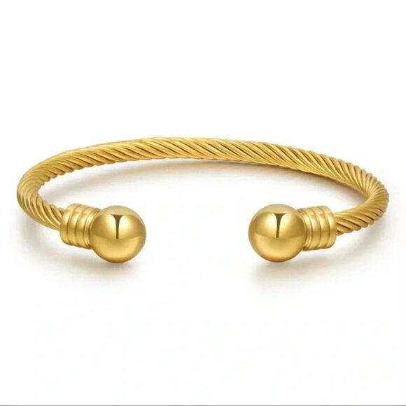 Anthropologie Ball 18K Gold Stainless Steel Waterproof Cuff Bracelet - Picture 7 of 8